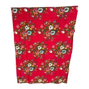 Vtg Floral Curtain Kitchen Mod Fabric 1 yard Solarex Lavable Lumiere Red White
